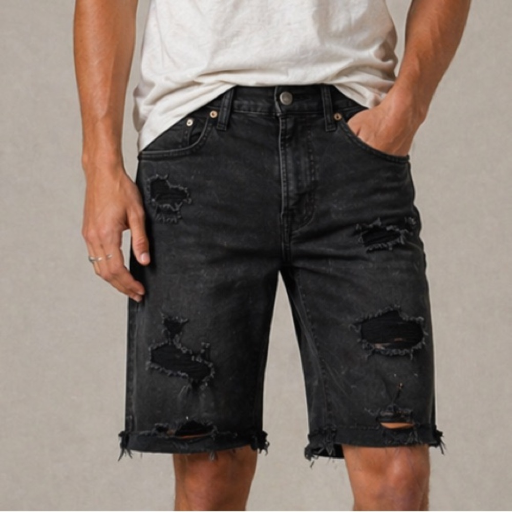 American Eagle Outfitters Black Distressed Denim Shorts
